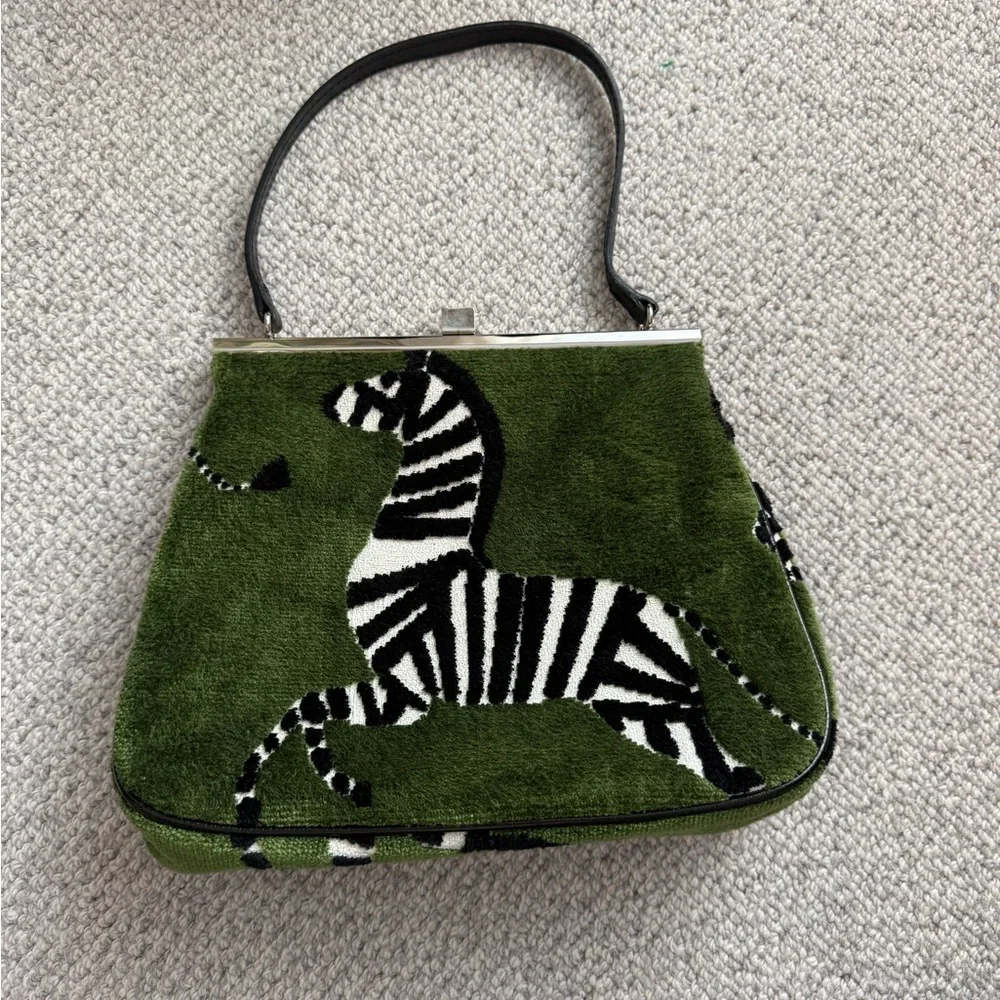 Stunning Green Zebra Chenille Top-Handle Women’s Bag NWT - Picture 1 of 10